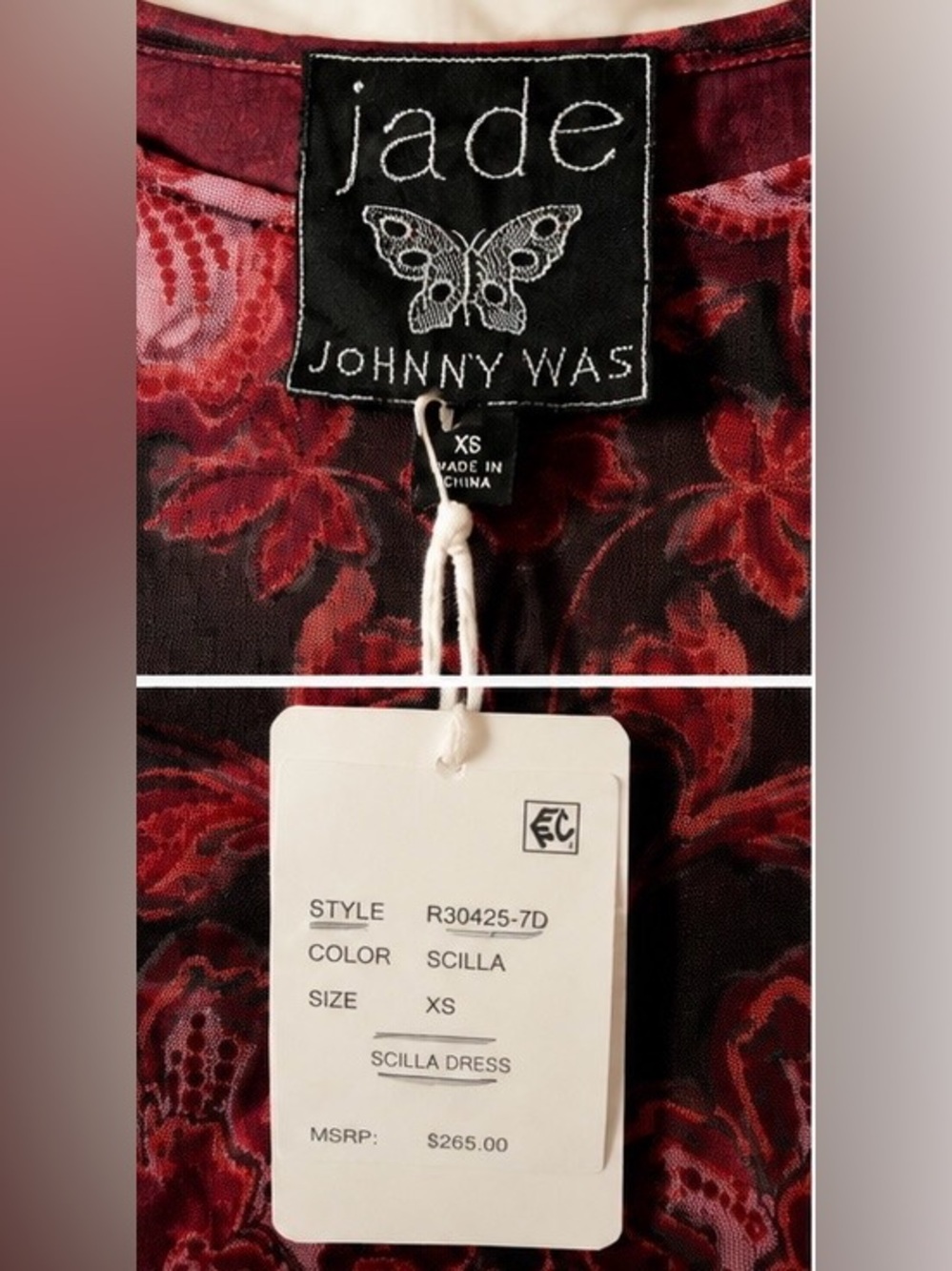 Jade by Johnny Was Tulus Mesh Midi Dress XS Scilla Floral Sheer Overlay - Picture 7 of 10
